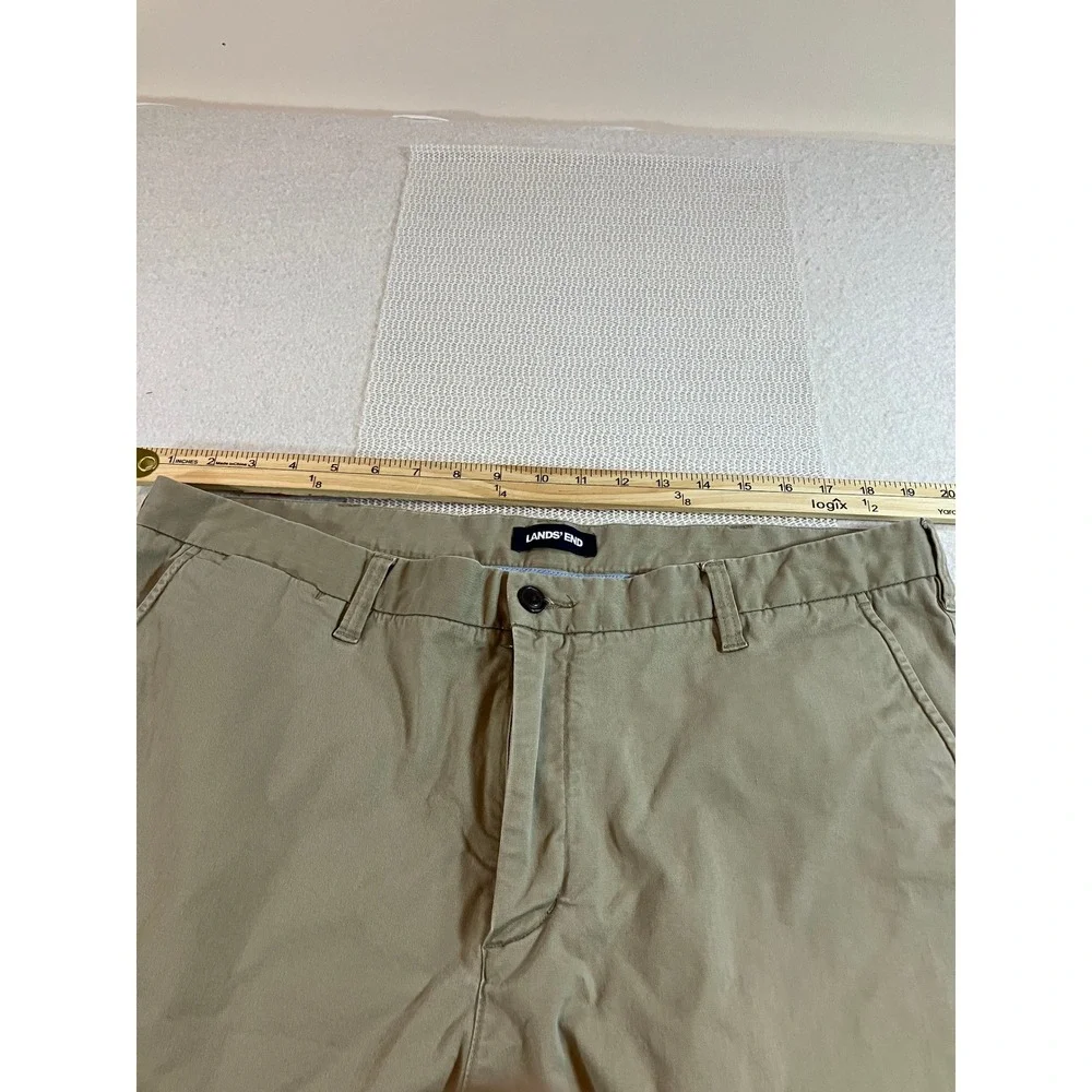 Lands' End Mens Chino Shorts Khaki Tan Flat Front Cotton Stretch Size 38